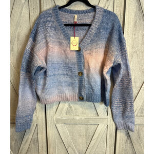Women's Raga Blue Pink Ombre Knit Cardigan 3X
